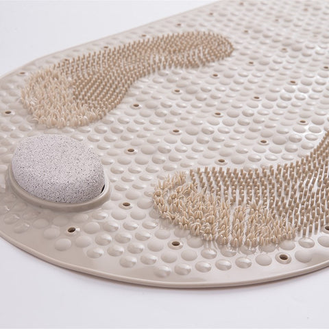 Beige textured shower mat with pumice stone