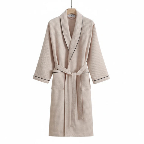 Long Sleeve Waffle Cotton Bathrobe