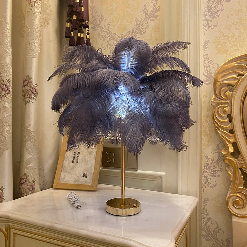 CELESTE OSTRICH FEATHER TABLE LAMP