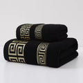 Black towel set with gold Greek embroidery