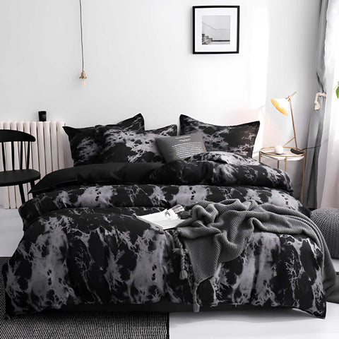 Modern bedroom with black marble duvet cover bedding set
