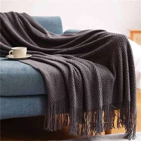 Knitted Throw Blanket Tassels Soft