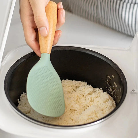 Silicone Wooden Handle Rice Spoon