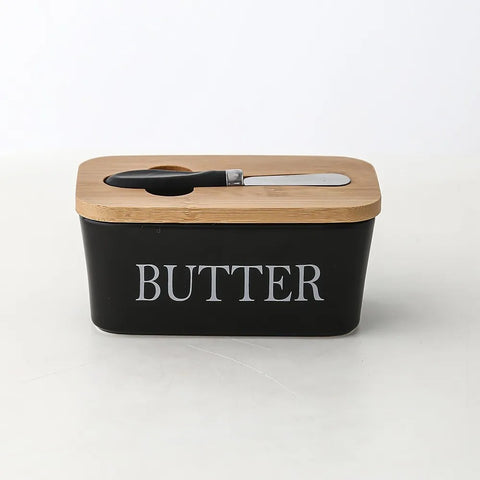 Ceramic Bamboo Butter Dish & Knife Set