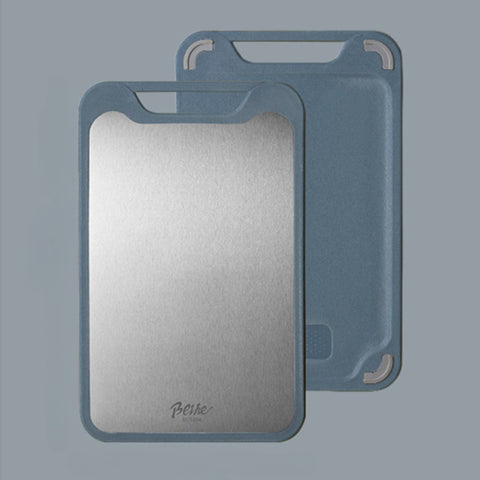 Blue and silver dual-sided cutting board set