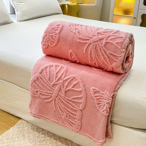 Blush pink butterfly embossed bed blanket – soft feminine fleece couch throw