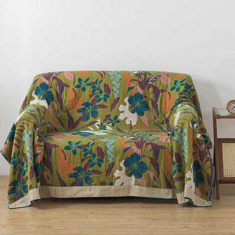 Botanical Floral Reversible Cotton Throw Blanket