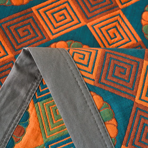 Detail of breathable cotton gauze texture and print