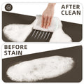 Before and after cleaning comparison of a soiled surface with a hand using a cleaning cloth.