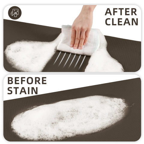 Before and after cleaning comparison of a soiled surface with a hand using a cleaning cloth.