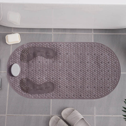 Brown foot massage shower mat with suction backing