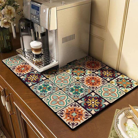 Dish Drying Mat - Vintage Tile Pattern