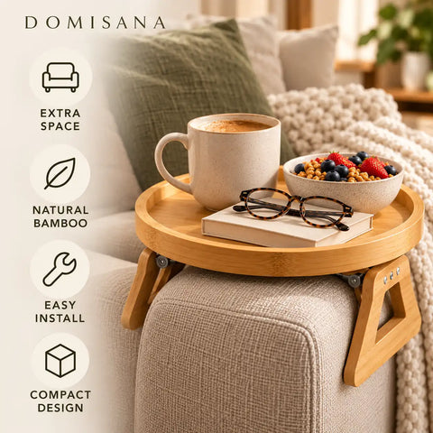 Clip-On Bamboo Sofa Arm Tray