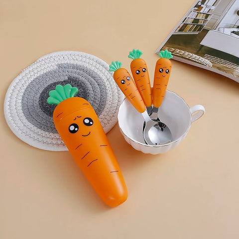 Carrot cutlery set stored in glass for kids