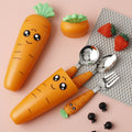 Cute carrot-shaped kids spoon and fork set with storage case