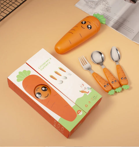 Full carrot spoon fork set with box packaging
