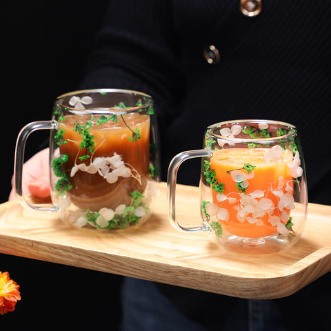 Dried Flower Glass Mug Double Wall