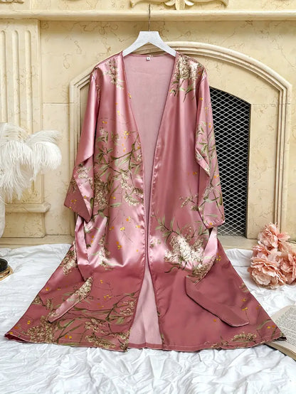 FLORAL ELEGANCE SATIN NIGHT ROBE