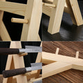 Close-up of wooden knife rack pegs and joinery