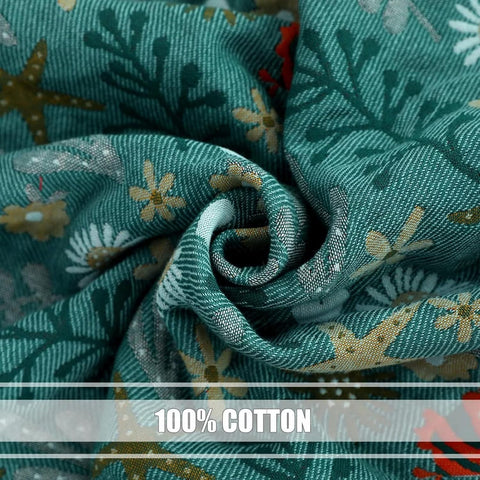 Detailed close-up of Coral Reef Boho Cotton Throw Blanket texture highlighting 100% cotton fabric and vibrant coral reef design.