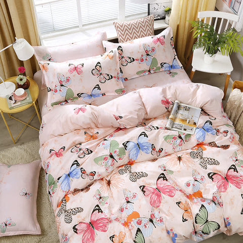 Butterfly pink duvet cover styled with cozy decor and natural light