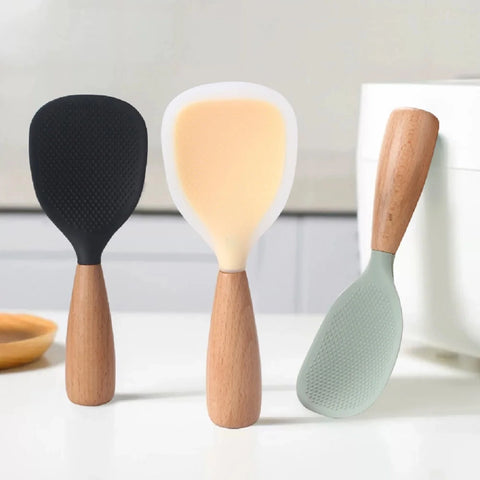 Silicone Wooden Handle Rice Spoon