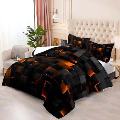 Cyber orange duvet cover set styled in luxury bedroom setting


