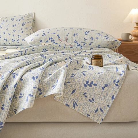 Cotton Flat Sheet Set - Bunny Print & Leaf Designs