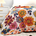  Close-up of Daisy Flower Cotton Blanket edge showing detailed floral embroidery and vibrant colors