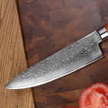Close-up of sharp Damascus steel blade