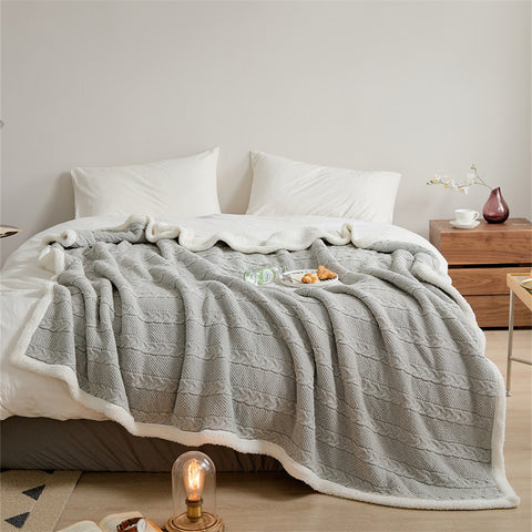 Cable Knit Sherpa Blanket - Cotton Throw