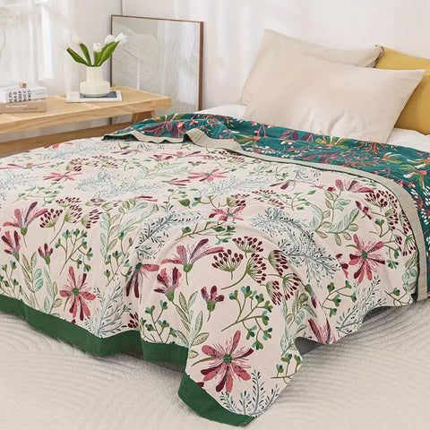 Cotton Gauze Throw Blanket - Reversible Floral Blanket