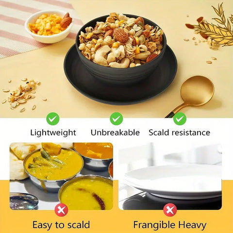 Bowl of mixed nuts on a beige surface with a gold spoon, accompanied by text highlighting features and comparisons.