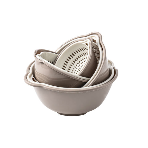 Gray 8-piece colander and strainer bowl set, reusable kitchen tool