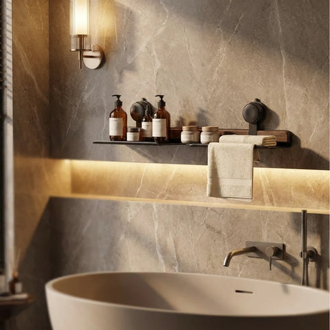 No-Drill Walnut Bathroom Shelf