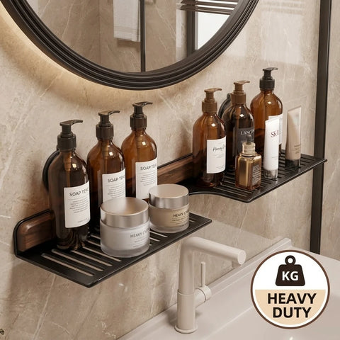 No-Drill Walnut Bathroom Shelf