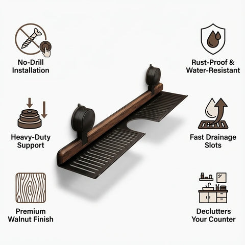 No-Drill Walnut Bathroom Shelf