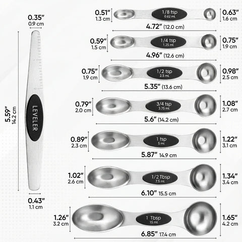 Magnetic Stainless Steel Measuring Spoons Set (8-Piece)