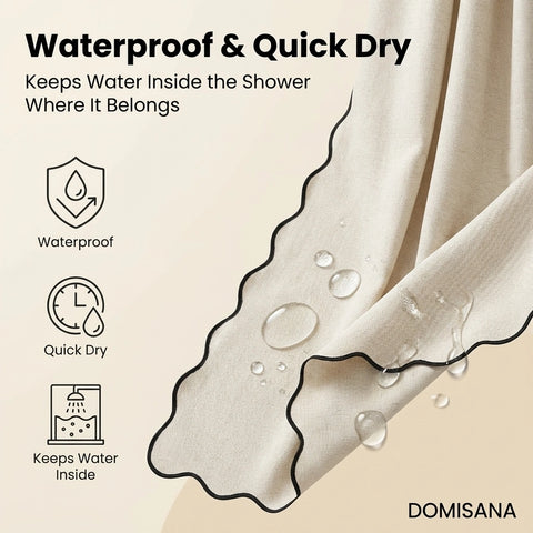 Scalloped Linen Bathroom Shower Curtain