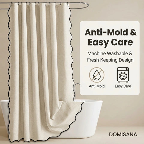 Scalloped Linen Bathroom Shower Curtain
