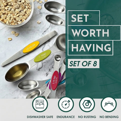 Magnetic Stainless Steel Measuring Spoons Set (8-Piece)
