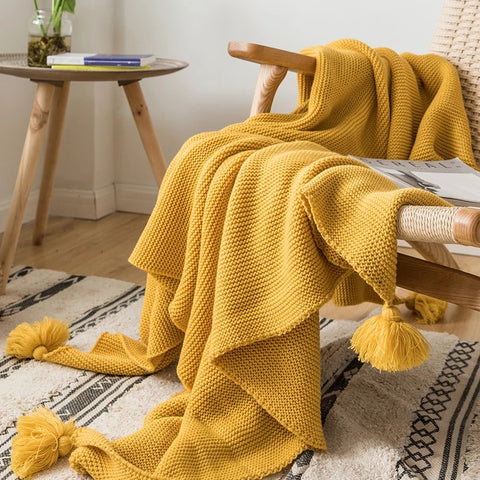 Golden Mustard Knit Throw Blanket
