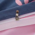 Zipper closure detail on colorful flamingo print duvet cover for easy care