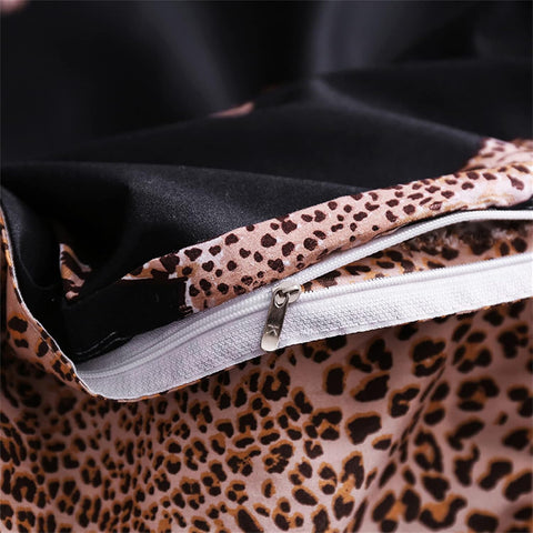 Secure zipper closure detail on reversible leopard print duvet cover
