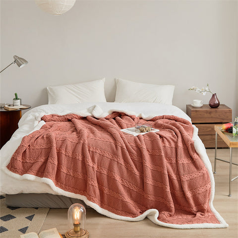 Cable Knit Sherpa Blanket - Cotton Throw