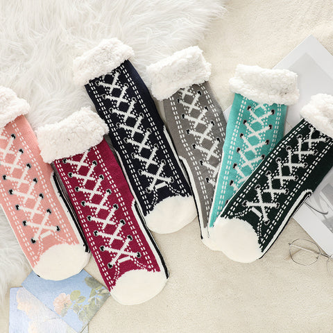 Women's Lace-Up Pattern Winter Crew Socks