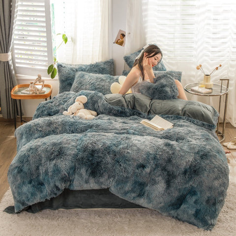 Fluffy Mink Velvet Duvet Cover Set 4pcs