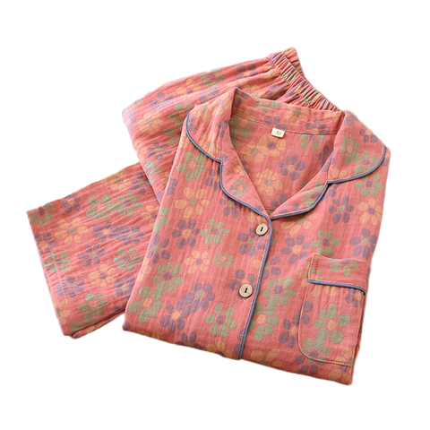 Women's Cotton Pajama Set with Daisy Pattern