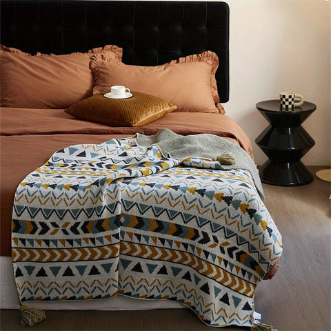 Tribal Throw Blanket with Tassels