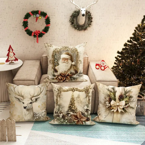 Vintage Gold Christmas Cushion Covers